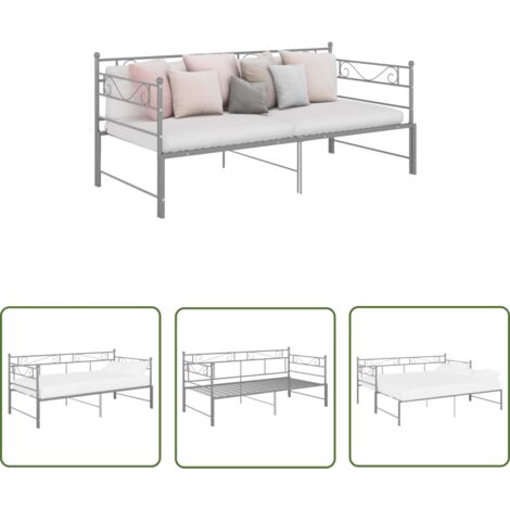 The Living Store Cadre de canapé-lit extensible sans matelas gris métal 90x200cm - Canapé Convertible - Lit Invité - Cadre Lit - Canapé Lit Pliable - Mobilier Compact
