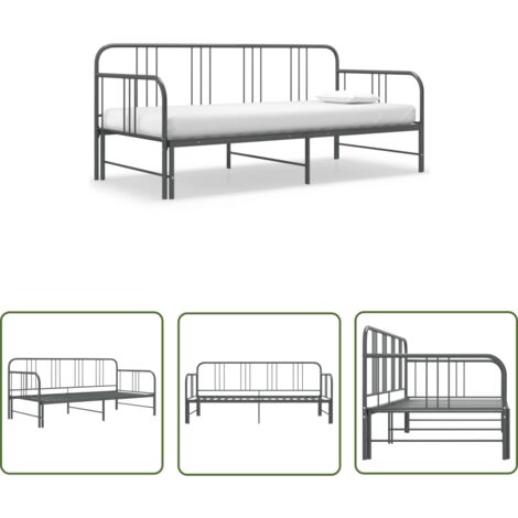 The Living Store Cadre de canapé-lit extensible sans matelas gris métal 90x200cm - Canapé Convertible - Lit Invité - Lit Compact - Mobilier Salle Séjour - Literie