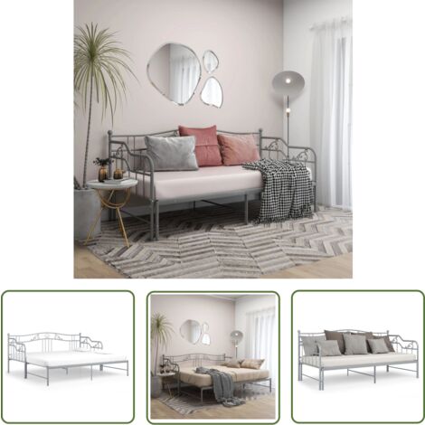 The Living Store Cadre de canapé-lit extensible sans matelas gris métal 90x200cm - Canapé Convertible - Lit Invité - Lit Pliable - Cadre Lit - Mobilier Compact