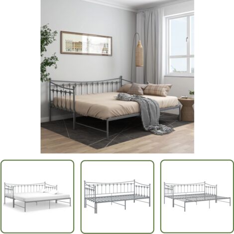 The Living Store Cadre de canapé-lit extensible sans matelas gris métal 90x200cm - Canapé Convertible - Lit Invité - Lit Pliable - Cadre Lit - Mobilier Salle Séjour