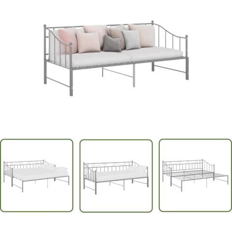 The Living Store Cadre de canapé-lit extensible sans matelas gris métal 90x200cm - Canapé Lit - Lit Convertible - Lit Invité - Mobilier Chambre - Literie