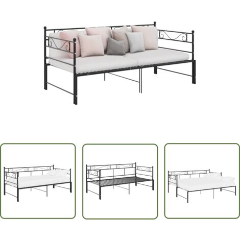 The Living Store Cadre de canapé-lit extensible sans matelas Noir Métal 90x200cm - Canapé Convertible - Lit Invité - Cadre Lit - Canapé Lit Noir - Meubles Salon
