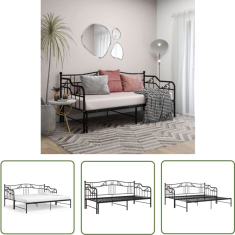The Living Store Cadre de canapé-lit extensible sans matelas Noir Métal 90x200cm - Canapé Convertible - Lit Invité - Lit Compact - Cadre Lit - Mobilier Salle Séjour