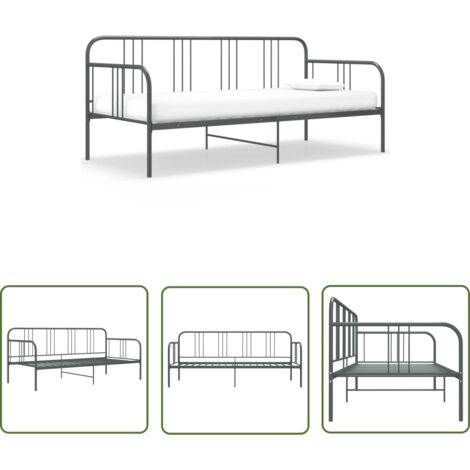 The Living Store Cadre de canapé-lit sans matelas gris métal 90x200 cm - Canapé Lit - Lit Invité - Lit Compact - Cadre Lit - Mobilier Salle Séjour