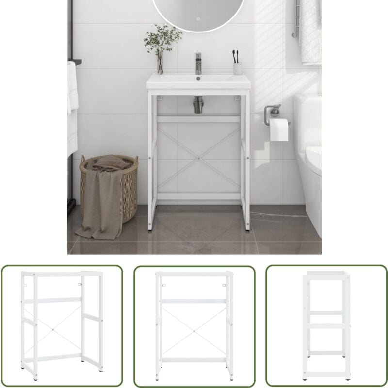 Cadre de lavabo de salle de bain Blanc 59x38x83 cm Fer - Meuble De Salle De Bain - Meuble Vasque - Cadre Lavabo - Étagère Salle De Bain - Rangement