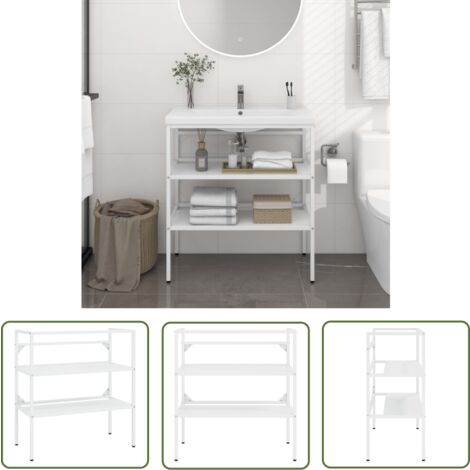 The Living Store Cadre de lavabo de salle de bain Blanc 79x38x83 cm Fer - Meuble De Salle De Bain - Cadre De Lavabo - Meuble Vasque - Rangement Salle De Bain - Étagère Salle De Bain