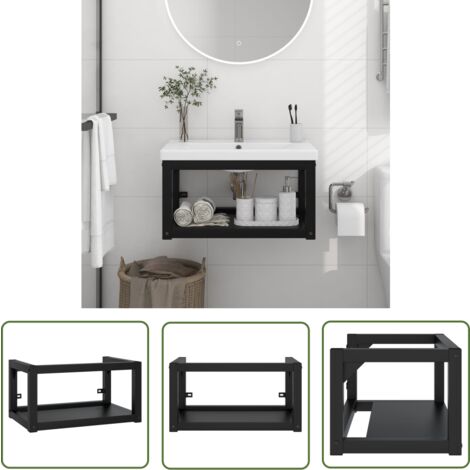 The Living Store Cadre de lavabo de salle de bain mural Noir 59x38x31 cm Fer - Meuble De Salle De Bain - Cadre De Lavabo - Étagère Murale - Rangement Salle De Bain - Meuble Suspendu