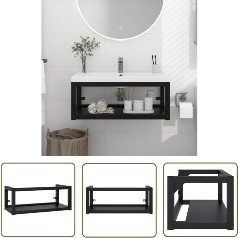 The Living Store Cadre de lavabo de salle de bain mural Noir 79x38x31 cm Fer - Meuble De Salle De Bain - Meuble Lavabo - Cadre De Lavabo - Étagère Murale - Rangement Salle De Bain