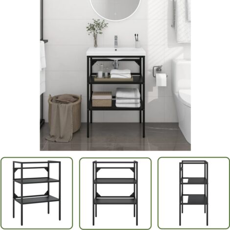 The Living Store Cadre de lavabo de salle de bain Noir 59x38x83 cm Fer - Meubles De Salle De Bain - Meuble Lavabo - Cadre Lavabo - Rangement Salle De Bain - Étagère Salle De Bain