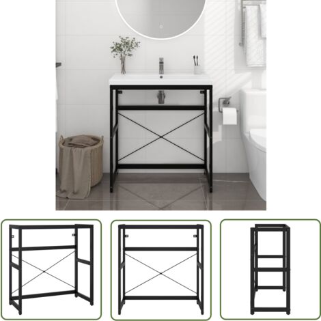 The Living Store Cadre de lavabo de salle de bain Noir 79x38x83 cm Fer - Meuble De Salle De Bain - Meuble Lavabo - Cadre Lavabo - Support Lavabo - Rangement Salle De Bain