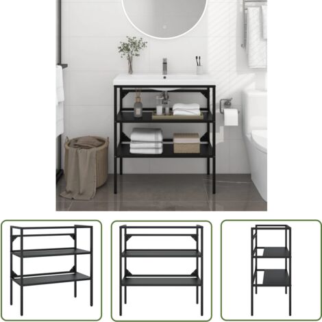The Living Store Cadre de lavabo de salle de bain Noir 79x38x83 cm Fer - Meubles De Salle De Bain - Meuble Lavabo - Cadre De Lavabo - Étagère Salle De Bain - Rangement Salle De Bain