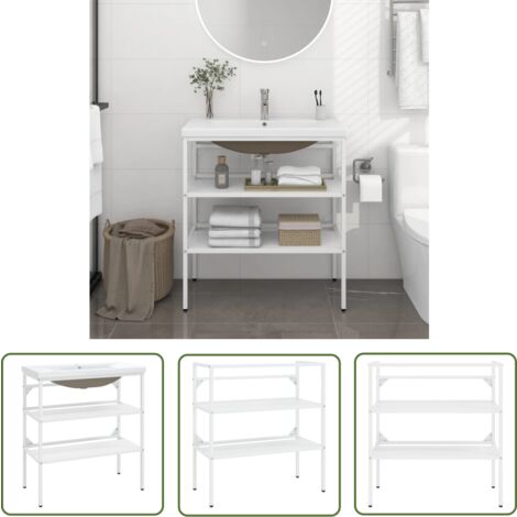 The Living Store Cadre de lavabo de salle de bain vasque à encastrer Blanc Fer - Meuble De Salle De Bain - Meuble Lavabo - Cadre Lavabo - Vasque Encastrée - Robinetterie Salle De Bain