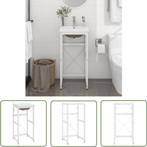 The Living Store Cadre de lavabo de salle de bain vasque à encastrer Blanc Fer - Meuble De Salle De Bain - Meuble Lavabo - Cadre Lavabo - Vasque Encastrée - Robinetterie Salle De Bain