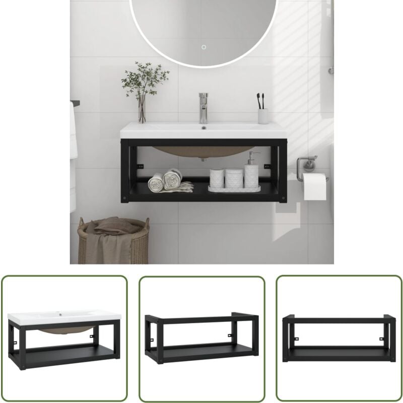 The Living Store - Cadre de lavabo de salle de bain vasque à encastrer Noir Fer - Meuble De Salle De Bain - Meuble Lavabo - Cadre Lavabo - Lavabo