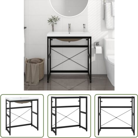 The Living Store Cadre de lavabo de salle de bain vasque à encastrer Noir Fer - Meuble De Salle De Bain - Meuble Lavabo - Cadre Lavabo - Vasque Encastrée - Robinetterie Salle De Bain
