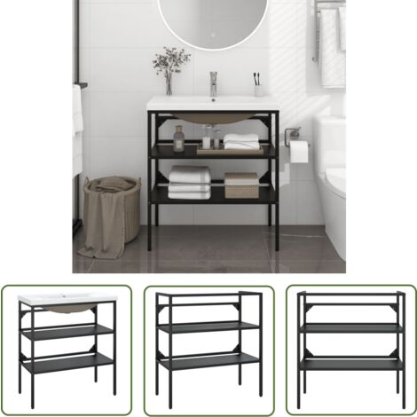 The Living Store Cadre de lavabo de salle de bain vasque à encastrer Noir Fer - Meuble De Salle De Bain - Meuble Lavabo - Cadre Lavabo - Vasque Encastrée - Robinetterie Salle De Bain