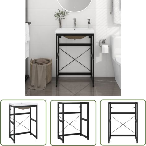 The Living Store Cadre de lavabo de salle de bain vasque à encastrer Noir Fer - Meuble De Salle De Bain - Meuble Lavabo - Cadre Lavabo - Vasque Encastrée - Robinetterie Salle De Bain