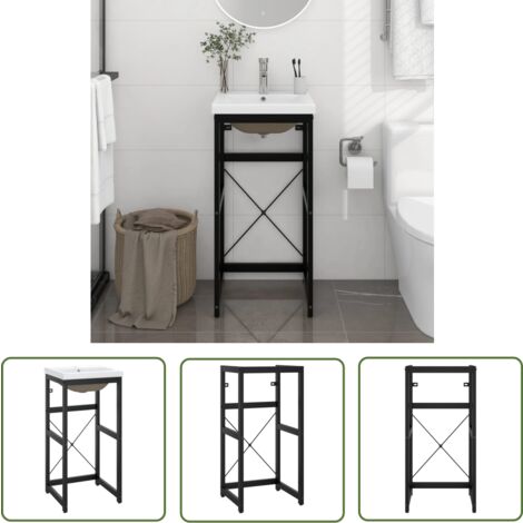 The Living Store Cadre de lavabo de salle de bain vasque à encastrer Noir Fer - Meuble De Salle De Bain - Meuble Lavabo - Cadre Lavabo - Vasque Encastrée - Robinetterie Salle De Bain