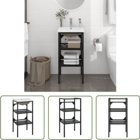 The Living Store Cadre de lavabo de salle de bain vasque à encastrer Noir Fer - Meuble De Salle De Bain - Meuble Lavabo - Cadre Lavabo - Vasque Encastrée - Robinetterie Salle De Bain
