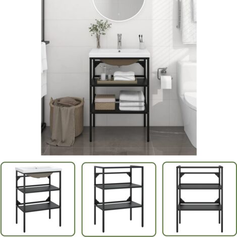The Living Store Cadre de lavabo de salle de bain vasque à encastrer Noir Fer - Meuble De Salle De Bain - Meuble Lavabo - Cadre Lavabo - Vasque Encastrée - Robinetterie Salle De Bain