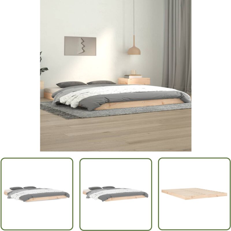 The Living Store - Cadre de lit sans matelas 140x190 cm bois de pin massif - Cadre De Lit - Lit Double - Bois De Pin - Meuble De Chambre - Literie