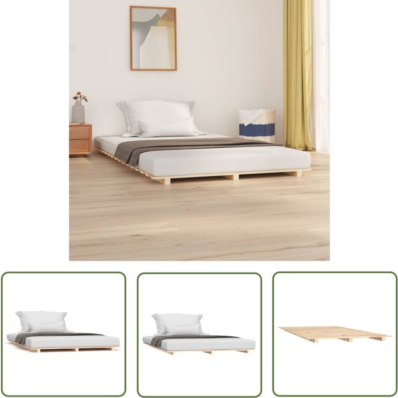 Cadre de lit sans matelas 140x190 cm bois de pin massif - Cadre De Lit - Lit Double - Bois De Pin - Meuble Chambre - Literie - The Living Store
