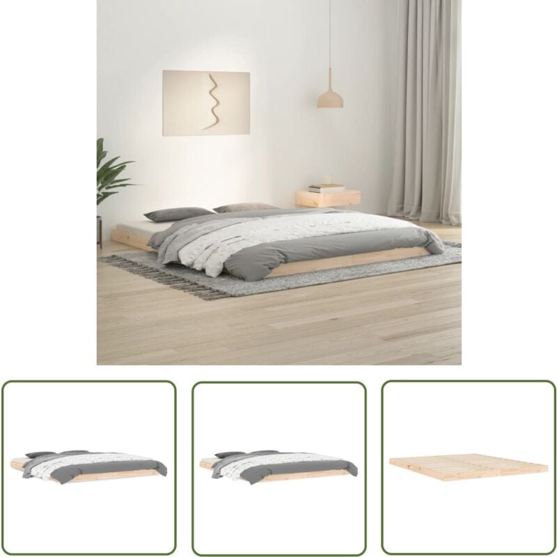 The Living Store Cadre de lit sans matelas 160x200 cm bois massif de pin - Cadre De Lit - Lit Double - Bois Massif - Pin - Design Moderne