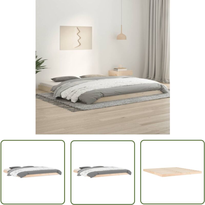 The Living Store Cadre de lit sans matelas 180x200 cm bois massif de pin - Cadre De Lit - Lit Double - Lit En Bois - Bois Massif - Pin