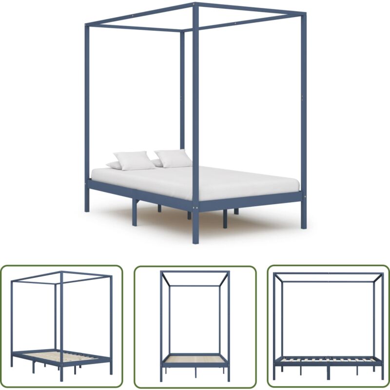 The Living Store - Cadre de lit à baldaquin sans matelas bois massif 120x200 cm - Cadre De Lit - Lit à Baldaquin - Lit En Bois - Lit Double - Meubles