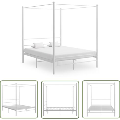 The Living Store Cadre de lit à baldaquin sans matelas blanc 160x200 cm métal - Lit À Baldaquin - Cadre De Lit - Lit Double - Lit Design - Lit Moderne