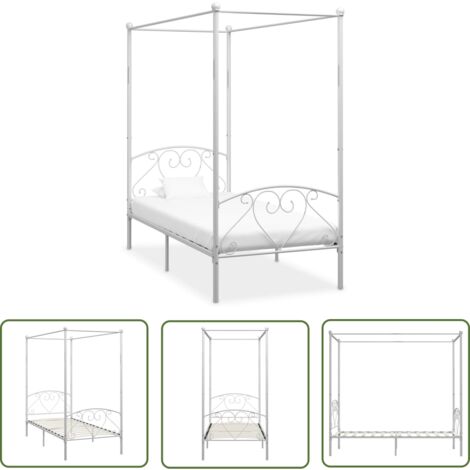 The Living Store Cadre de lit à baldaquin sans matelas blanc métal 120x200 cm - Cadre De Lit - Lit À Baldaquin - Lit Double - Lit Metal - Lit Blanc