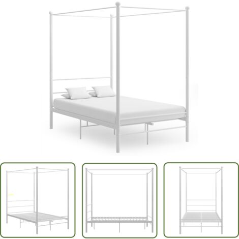 The Living Store Cadre de lit à baldaquin sans matelas blanc métal 120x200 cm - Lit Plateforme - Lit Double - Cadre De Lit - Lit Design - Lit Moderne