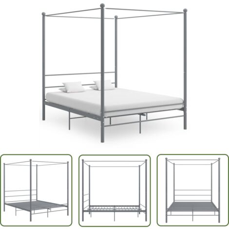 The Living Store Cadre de lit à baldaquin sans matelas gris métal 160x200 cm - Lit Plateforme - Lit Double - Cadre Lit Metal - Lit Design - Literie