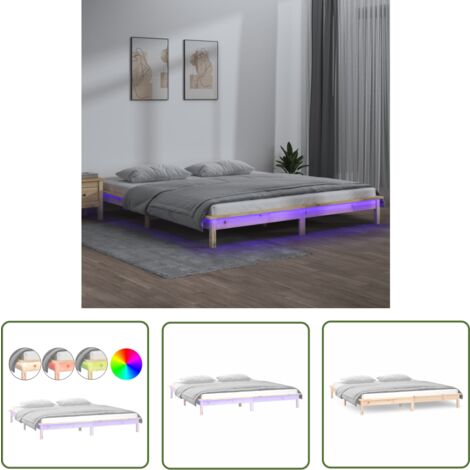 The Living Store Cadre de lit à LED sans matelas 150x200 cm bois massif - Cadre De Lit - Lit Double - Lumieres Led - Bois Massif - Pin