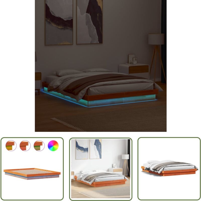 The Living Store - Cadre de lit à led sans matelas 160x200 cm bois massif - Lit Plateforme - Lit Design - Lit Bois Massif - Lumieres Led - Cadre Lit