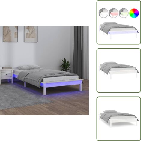 The Living Store Cadre de lit à LED sans matelas blanc 90x200 cm bois massif - Lumière LED