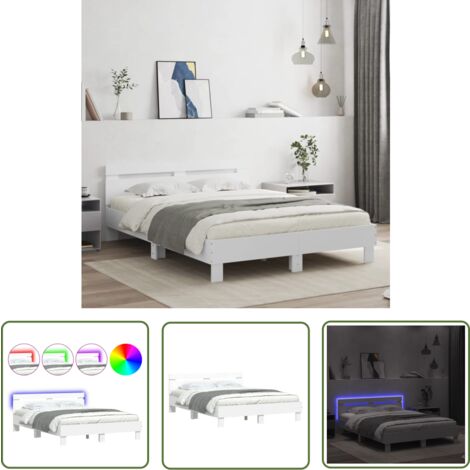 The Living Store Cadre de lit avec LED sans matelas blanc 140x190 cm - Lit Double - Cadre De Lit - Éclairage LED - Sommier - Meuble Design