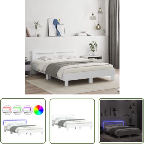 The Living Store Cadre de lit avec LED sans matelas blanc 150x200 cm - Lit Double - Cadre De Lit - Éclairage LED - Sommier - Meuble Chambre