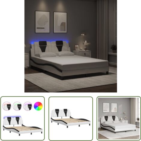 The Living Store Cadre de lit avec LED sans matelas blanc et noir 120x200 cm - Lit Plateforme - Lit Design - Cadre Lit - Luminaire Intégré - Éclairage Led
