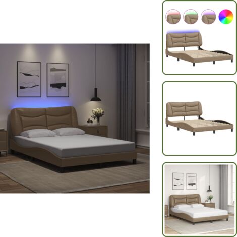 The Living Store Cadre de lit avec LED sans matelas cappuccino 140x200 cm - Lit Plateforme - Lit Design - Lit Capitonné - Cadre Lit - Meuble Chambre