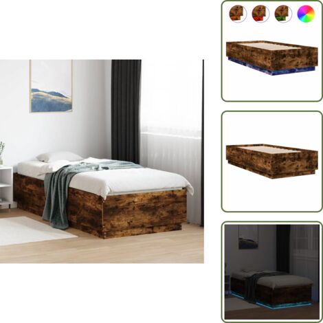 The Living Store Cadre de lit avec LED sans matelas chêne fumé 100x200 cm - Cadre De Lit - Lit Double - Éclairage Led - Luminaire - Meuble Chambre