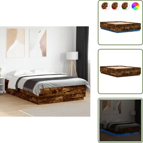 The Living Store Cadre de lit avec LED sans matelas chêne fumé 140x200 cm - Cadre De Lit - Lit Double - Éclairage Led - Luminaire - Meuble Chambre