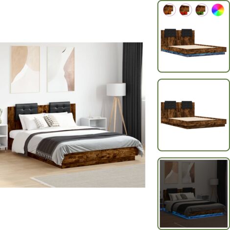 The Living Store Cadre de lit avec LED sans matelas chêne fumé 150x200 cm - Lits avec tête de lit