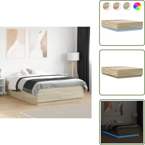 The Living Store Cadre de lit avec LED sans matelas chêne sonoma 120x190 cm - Cadre De Lit - Lit Avec Led - Lumieres Led - Sommier - Lit Double