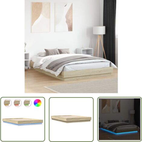 The Living Store Cadre de lit avec LED sans matelas chêne sonoma 120x200 cm - Cadre De Lit - Lit Double - Lumière Led - Éclairage RGB - Bois D'ingénierie