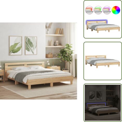 The Living Store Cadre de lit avec LED sans matelas chêne sonoma 160x200 cm - Lit Double - Cadre De Lit - Éclairage LED - Bois D'ingénierie - Design Moderne