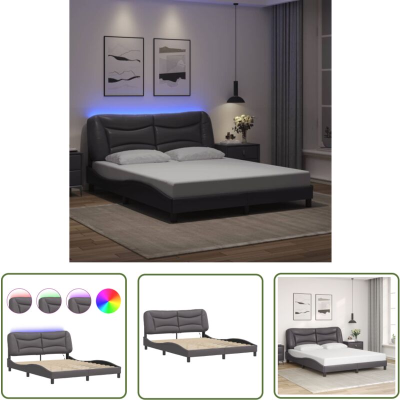 The Living Store - Cadre de lit avec led sans matelas gris 160x200 cm - Lit Plateforme - Lit Design - Lit Avec Éclairage Led - Cadre Lit Gris - Lit