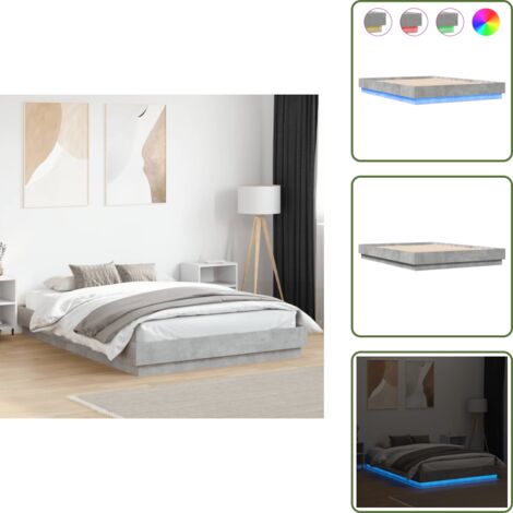 The Living Store Cadre de lit avec LED sans matelas gris béton 150x200 cm - Cadre De Lit - Lit Double - Éclairage Led - Bois D'ingénierie - Design Moderne