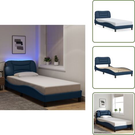 The Living Store Cadre de lit avec LED sans matelas Hvar bleu 90x200 cm tissu - Cadre de lit