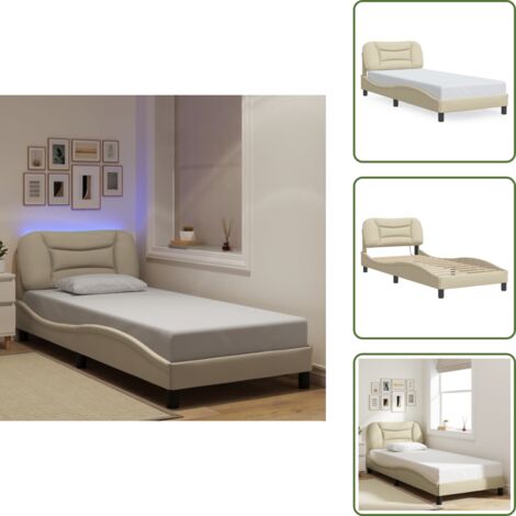 The Living Store Cadre de lit avec LED sans matelas Hvar crème 90x200 cm tissu - Cadre de lit crème